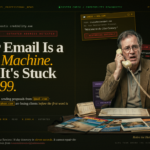 Travel agent using outdated email address concept with 1999 theme and credibility warning